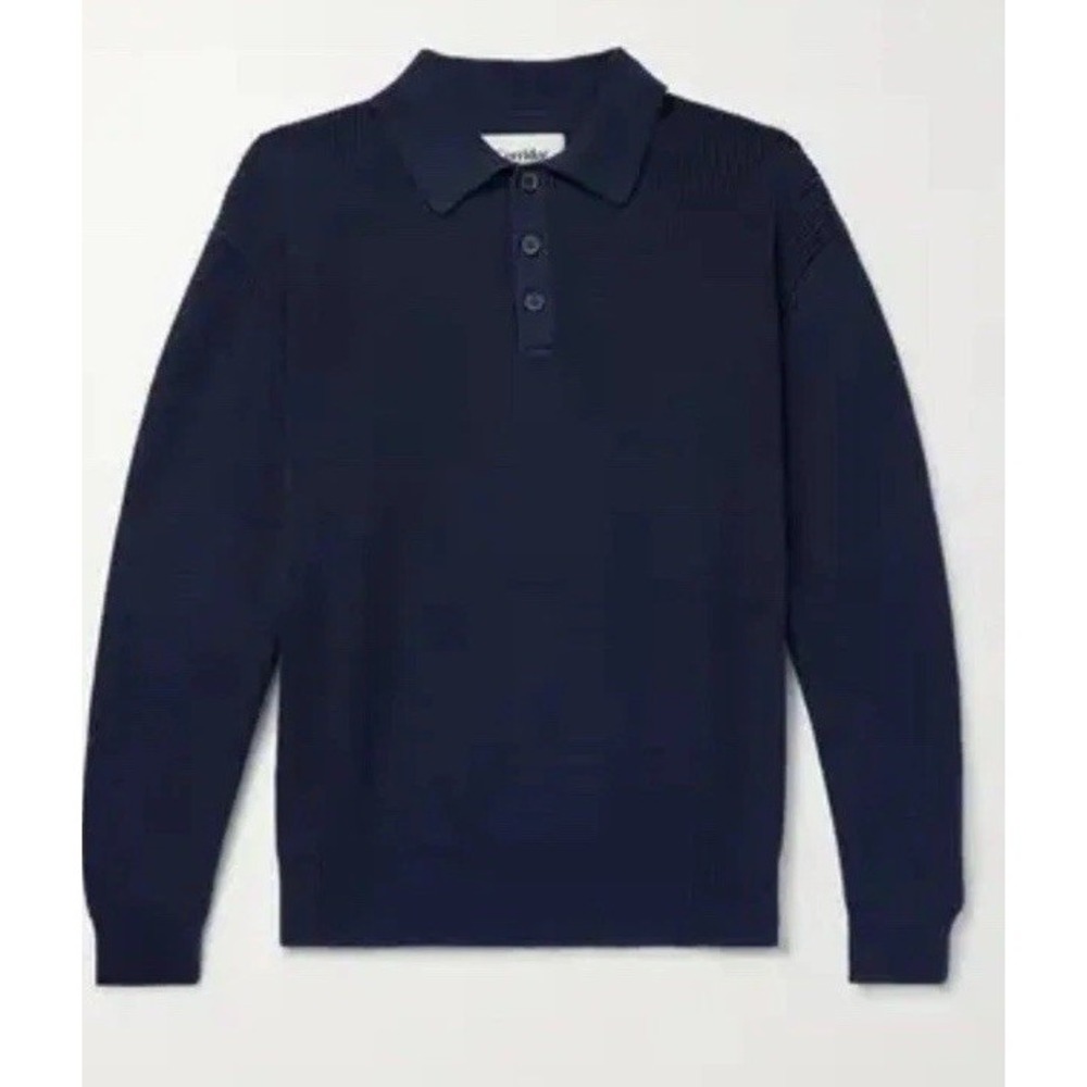 Corridor New York Mens Cotton Polo Long Sleeve Indigo Navy 100% Cotton Large
